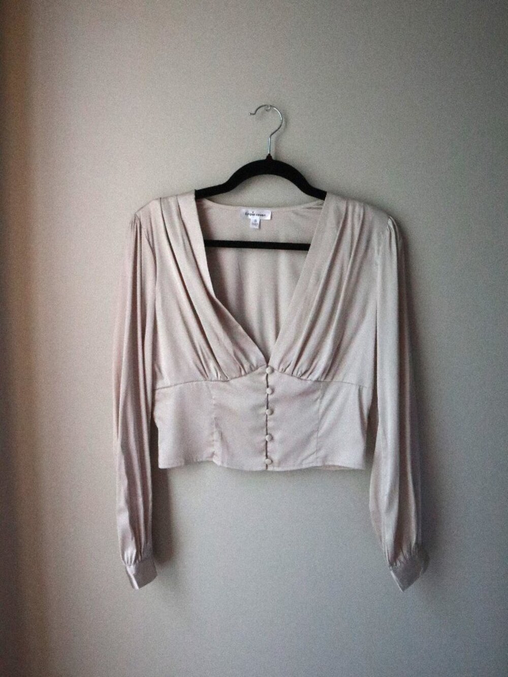Champagne Satin Blouse With Long Sleeves